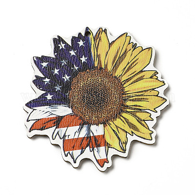 Большие подвески из осины с принтом на тему американского флага WOOD-G014-16-1