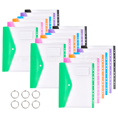 Wholesale CRASPIRE 18Pcs 6 Colors PP Plastic A4 Binder Envelope Pockets 