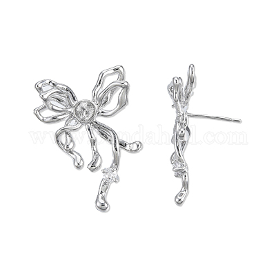 Фурнитура для серег-гвоздиков из латуни с паве из прозрачного кубического циркония KK-N232-438P-B-1