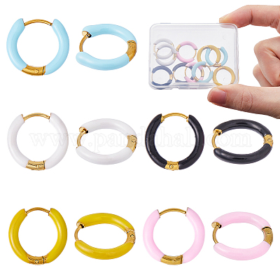 5 пара двухцветных серег-колец из нержавеющей стали 316 с эмалью EJEW-DC0001-39A-1