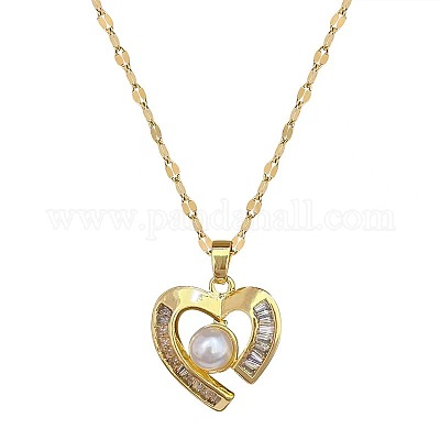 Комплект из колье и серег-гвоздиков с подвеской в форме сердца из латуни с микропаве из кубического циркония FS-WG0F9B0-01-1