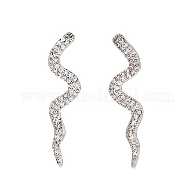 Блестящие латунные серьги-гвоздики в форме змеи с прозрачным кубическим цирконием AB3395-1-1