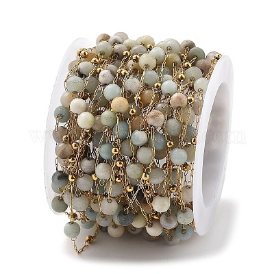 Цепочки из натуральных цветков амазонита и бусин из нержавеющей стали 304 CHS-K021-08A-07-1