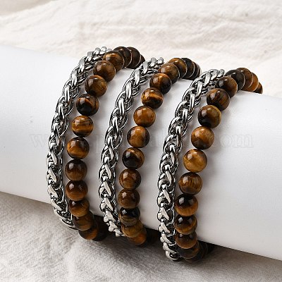 Круглые бусины из натурального камня с тигровым глазом BJEW-D330-02P-08-1