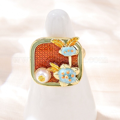 Латунные манжеты с оранжево-красной эмалью RJEW-C139-17D-G-1