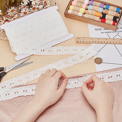 15 ярд хлопковых кружевных лент с цветочной вышивкой SRIB-FG0001-24-1