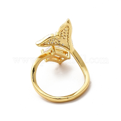 Открытое кольцо-манжета в форме китового хвоста из прозрачного кубического циркония KK-H439-54G-1