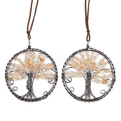 Подвесные украшения из латуни и натурального желтого кварца HJEW-Z007-05R-08-1