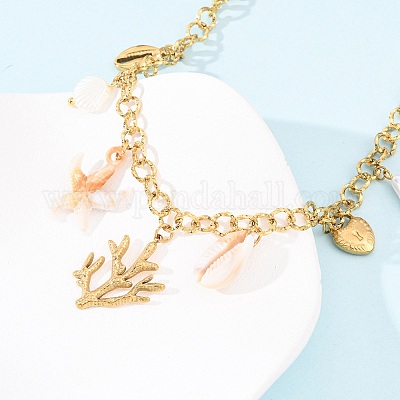 Женские кулоны в форме коралла из нержавеющей стали 304 NJEW-F352-01G-1