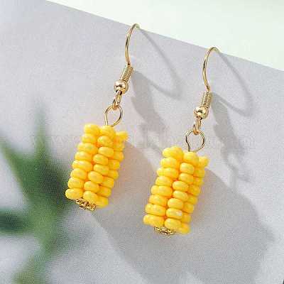3d серьги-подвески из стеклянных бусин кукурузы EJEW-MZ00649-1
