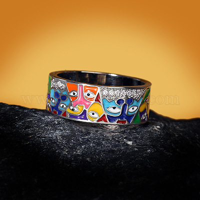 Кольца для пальцев с эмалью из латуни с микропаве из прозрачных кубических цирконий FS-WGB4C19-05-1