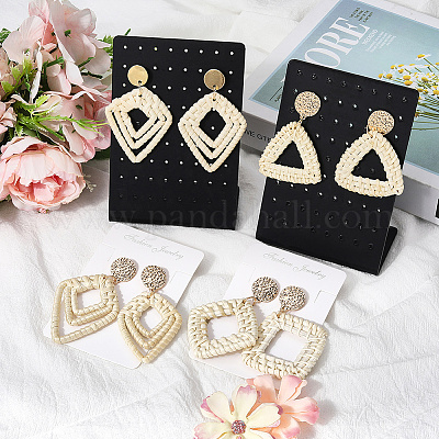 4 пара сережек-гвоздиков из ротанга в 4 стилях EJEW-SP0001-16A-1