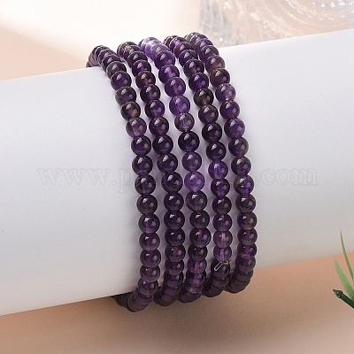 Природный аметист круглая бусина браслеты простирания X-BJEW-L594-B08-1