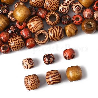 161 шт. 8 вида бусин из натурального дерева с принтом WOOD-FS0001-52-1