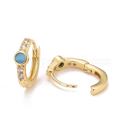 Плоские круглые серьги-кольца с кубическим цирконием и стеклом EJEW-C022-10G-1