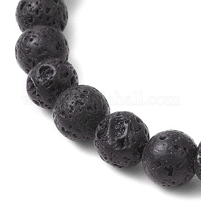 Круглые бусины из натуральной лавы с латунными бусинами-разделителями из стразов и бусинами из ракушек BJEW-JB11511-1