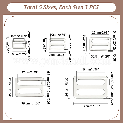 15 шт. 5 пряжки-слайдера из нержавеющей стали 304 STAS-UN0051-33-1