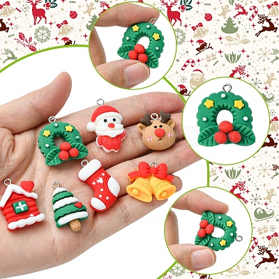48шт 12 стиля рождественская тема непрозрачные подвески из смолы RESI-FS0001-73-1