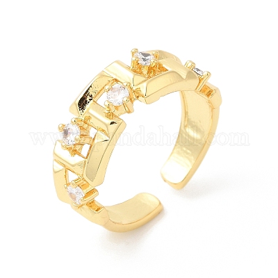 Прозрачные кубические циркония прямоугольные открытые кольца-манжеты RJEW-L106-010G-1