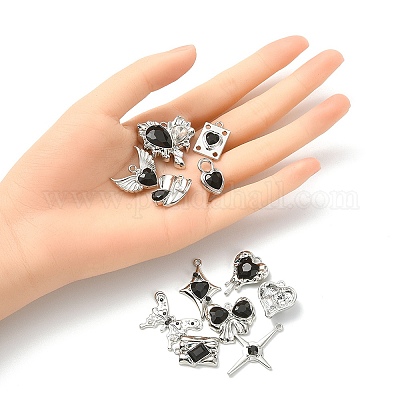 16 шт. 16 стильный сплав с покрытием из сплава с подвесками из черного стекла FIND-YW0003-32-1