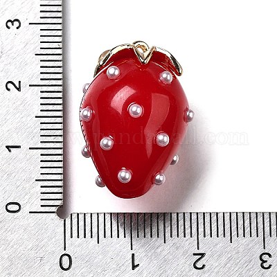 Подвески из акрила и латуни в виде клубники OACR-R006-02G-02-1