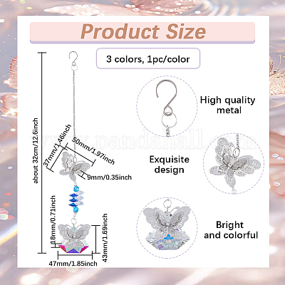 3шт. 3-х цветная стеклянная подвеска-бабочка HJEW-SP00010-1