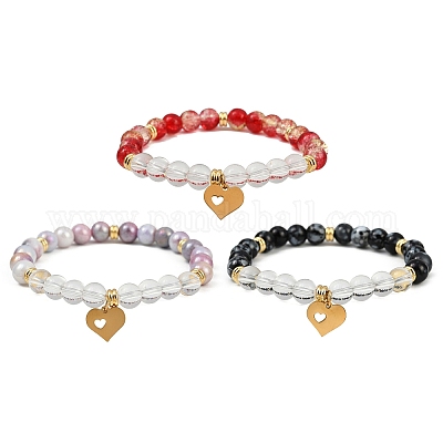 3шт 3 цвета браслеты с подвесками из нержавеющей стали 304 BJEW-JB12049-1