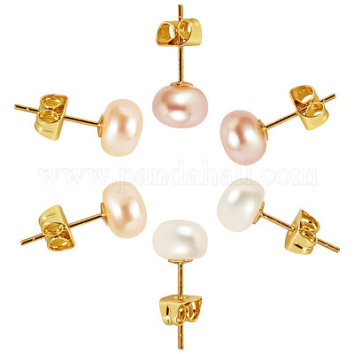 6 шт. серьги-гвоздики из натурального культивированного пресноводного жемчуга 3 цветов EJEW-TAC00026-1