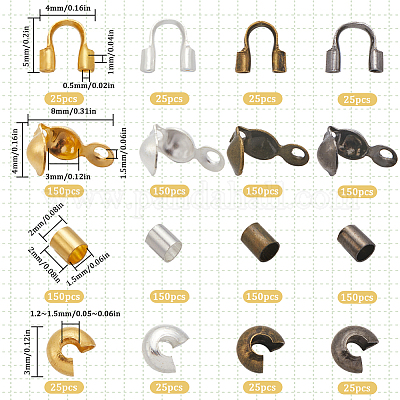 1400 шт. 16 стиля железных наконечников бусин с латунными обжимными бусинами с латунной защитой и протекторами для проволоки с латунными обжимными бусинами FIND-SC0010-79-1