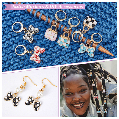 Сумка из эмали из сплава и кулон с бантом маркеры петель с замком HJEW-AB00086-1