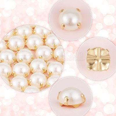 200pcs Sewing Pearl Beads, Sew on Pearls for Clothes, Crafts Pearls with Gold Claw, Half Round Sew on Beads White Pearls (Gold Claw, Mix Size 200pcs)