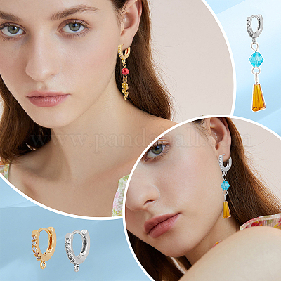 16 шт. 2-цветная латунная фурнитура для сережек-колец с микропаве из кубического циркония KK-DC0002-76-1