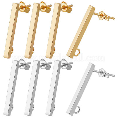 60 шт. 2-цветная прямоугольная фурнитура для сережек-гвоздиков из нержавеющей стали 304 STAS-BBC0002-46-1