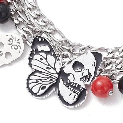 Тема хэллоуина 304 нержавеющая сталь figaro цепи многорядные браслеты BJEW-JB12094-01-1