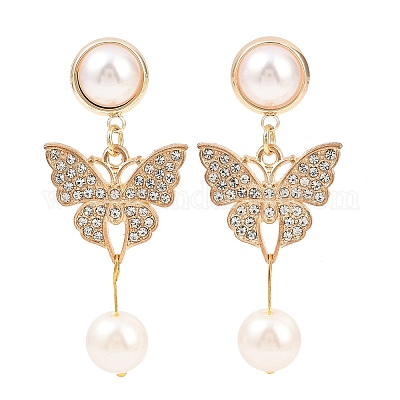 Латунные серьги-гвоздики с подвесками в форме бабочки EJEW-JE06461-01-1