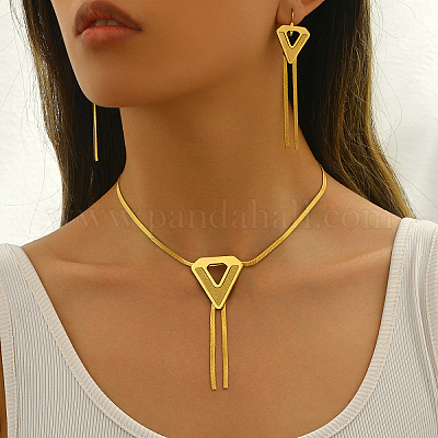 Комплекты из серег и ожерелий с треугольными кисточками из нержавеющей стали 201 в винтажном стиле для вечеринки для женщин SQ0864-1