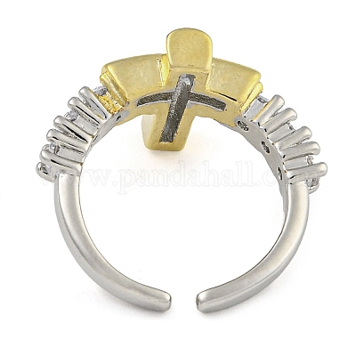 Открытые манжеты из латуни с микропаве и прозрачным фианитом RJEW-Z046-06G-04-1