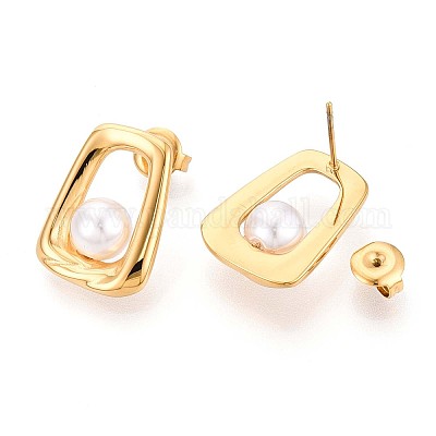 Серьги-гвоздики с ракушечным жемчугом из нержавеющей стали 304 EJEW-T047-03G-1