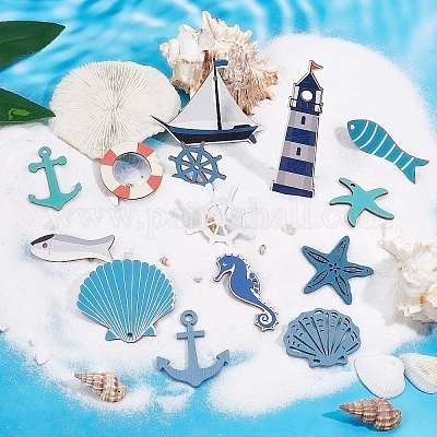 Wholesale CHGCRAFT 34pcs 16Style Wooden Nautical Hanging Decorations Mini  Beach Marine Ornament Set Beach Coastal Wall Ornaments for Summer Party  Home Decor 