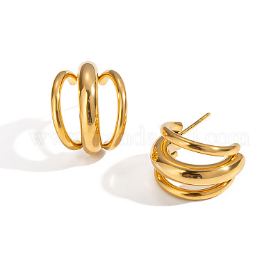 Серьги-гвоздики в форме тройной буквы С из нержавеющей стали 304 CL7574-1