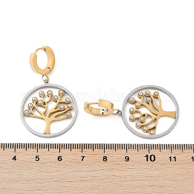 Серьги-кольца из нержавеющей стали 304 с имитацией жемчуга EJEW-M070-07G-1