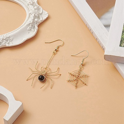 Серьги с подвесками из натурального черного оникса EJEW-JE05189-01-1