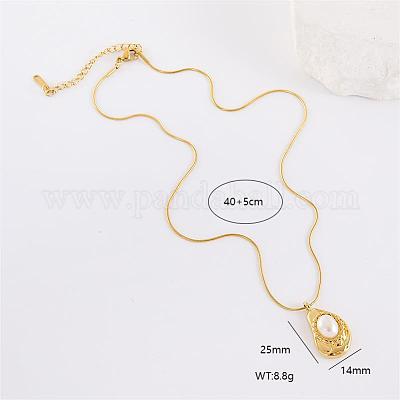 Элегантные ожерелья с подвеской в виде капли из нержавеющей стали 304 с искусственным жемчугом для модных женщин AJ2709-1