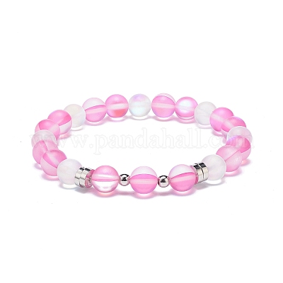 女性用合成ムーンストーンと真鍮のビーズ ストレッチ ブレスレット 