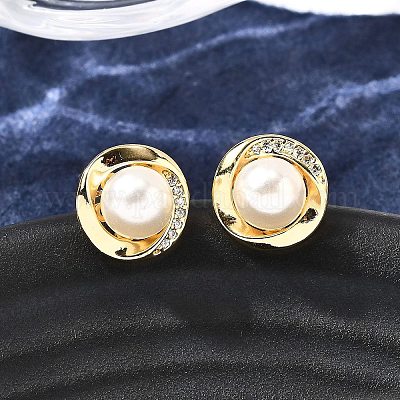 Круглые серьги-гвоздики из латуни с микропаве из прозрачных кубических цирконий EJEW-C154-09G-1