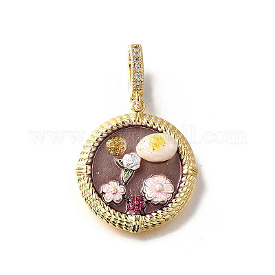 Латунные подвески с микропаве из кубического циркония и эмали KK-R222-14G-04-1