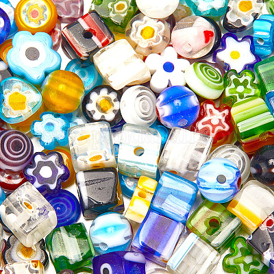 180 шт. 6 стиля круглых стеклянных бусин миллефиори ручной работы LAMP-LT0001-08-1