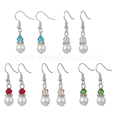 Круглые стеклянные серьги-подвески с жемчужинами и стеклянными бусинами EJEW-JE06718-1