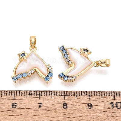 Подвески из латуни с микропаве из кубических цирконий и ракушек KK-T072-37G-1