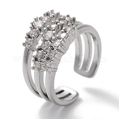 Латунные микро проложить манжеты кольца кубического циркония RJEW-G310-12P-1